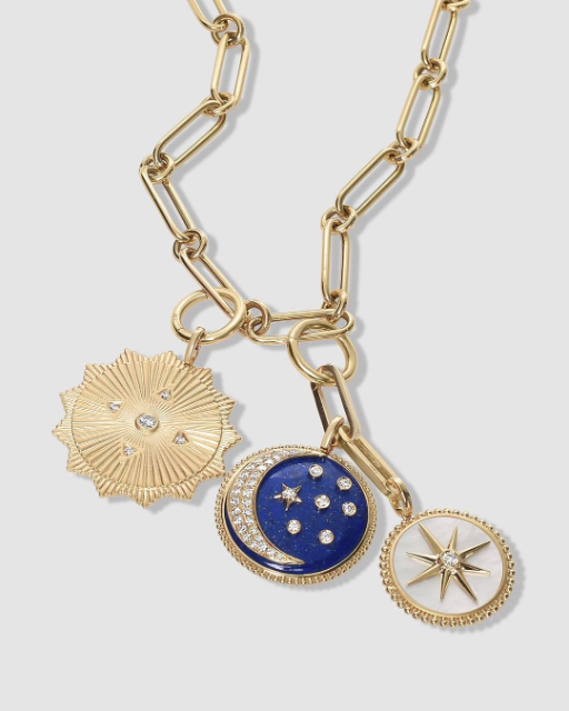 Doves paperclip chain with celestial medallions