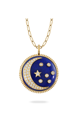 Lapis gold and diamond moon and stars medallion