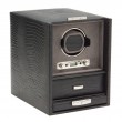 WOLF1834 Design Blake double winder box in black embossed leather with storage.