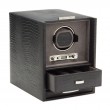 WOLF1834 Design Blake double winder box in black embossed leather with storage.