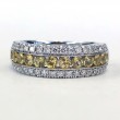 18k White Gold Three Row Diamond And Yellow Sapphire Ring