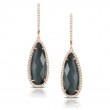 18K Rose Gold Diamond Earring With Clear Quartz Over Hematite. Checkerboard Cut.