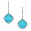 18K White Gold Diamond Earring With Clear Quartz Over Turqouise