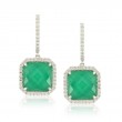 18K White Gold Diamond Earring With White Diamond And White Topaz Over Green Agate