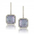 18K White Gold Diamond Earring With Lapis Base Over White Mother Of Pearl Over White Topaz