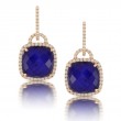 18K Rose Gold Diamond Earring With Clear Quartz Over Lapis