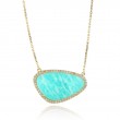 18K Yellow Gold Diamond Necklace With Clear Quartz Over Amazonite