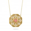 18K Yellow Gold Diamond Necklace With Pink Opal In Satin Finish