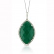 18K White Gold Diamond Pendant With White Topaz Over Green Agate