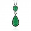 18K White Gold Diamond Pendant With Black And White Diamond With White Topaz Over Green Agate
