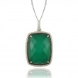 18K White Gold Diamond Pendant With 1 Row Of Black Diamond 1 Row Of White Diamond With White Topaz Over Green Agate