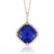 18K Rose Gold Diamond Pendant With Clear Quartz Over Lapis