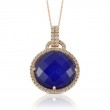 18K Rose Gold Diamond Pendant With Clear Quartz Over Lapis