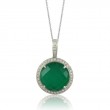 18K White Gold Diamond Pendant With White Topaz Over Green Agate