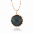 18K Rose Gold Diamond Pendant With Clear Quartz Over Hematite.