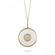 Doves 18k Yellow Gold Diamond And White Agate Pendant 