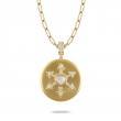 18K Yellow Gold Diamond Pendant With Clear Quartz Over White Mother Of Pearl Center