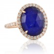 18K Rose Gold Diamond Ring With White Topaz Over Lapis