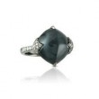 18K White Gold Diamond Ring With White Topaz Over Hematite