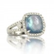 18K White Gold Diamond Pendant With Lapis Base White Mother Of Pearl Middle  And White Topaz On Top