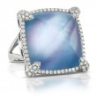 Ivory Sky Triplet Of White Topaz/White Mother of Pearl/Lapis and Diamond Ring