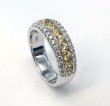 18k White Gold Three Row Diamond And Yellow Sapphire Ring