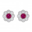 Ruby & Diamond Floral Stud Earrings