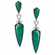 18K White Gold Diamond Earring With Black And White Diamond And White Topaz Over Green Agate