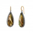 SYNA 18kyg 925 oxidized silver limited edition tear drop earrings with labradorite(Appx. 18cts)and champagne diamonds Appx. 1ct.
