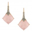 18K Rose Gold Diamond Earring With Brown Diamond In Pink Quartz