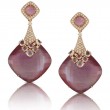 18K Rose Gold Diamond Earring With Amethyst Over Pink Mother Of Pearl