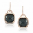 18K Rose Gold Diamond Earring With White Topaz Over Hematite. Checkerboard Cut.