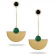 18K Yellow Gold Diamond Earring With Black Onyx Top And Malachite Bottom In Satin Finish