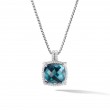 Chatelaine®: Pave Bezel Pendant Necklace with Hampton Blue Topaz