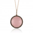 18K Rose Gold Diamond Pendant With Rose Quartz Over Pink Mother Of Pearl And Brown Diamonds White Diamond On Bail