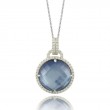 18K White Gold Diamond Pendant With Lapis Base White Mother Of Pearl Middle  And White Topaz On Top