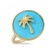 Doves 18k Yellow Gold Diamond And Turquoise Medallion Ring 