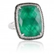 18K White Gold Diamond Ring With Black And White Diamond With White Topaz Over Green Agate