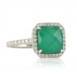 18K White Gold Diamond Ring With White Topaz Over Green Agate