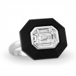 18K White Gold Invisible Set Diamond Ring With Black Onyx