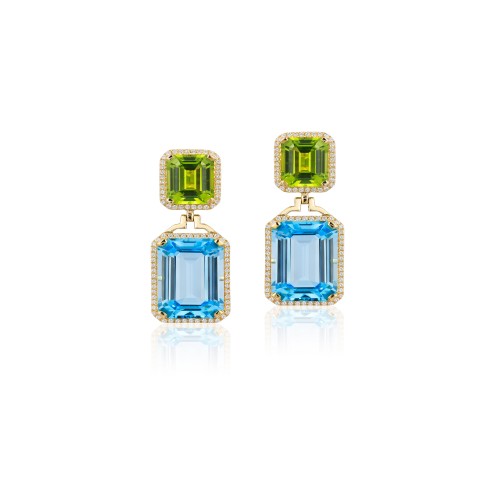 Gossip Earrings With Blue Topaz, Peridot, And Diamond