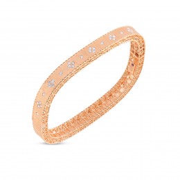 Roberto Coin 18Kt Gold Satin Finish Slim Bangle With Fleur De Lis Diamonds