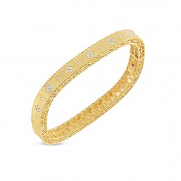 Roberto Coin Satin Finish Slim Bangle With Fleur De Lis Diamonds