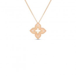 Roberto Coin 18K Petite Venetian Princess Satin Flower Pendant W. Diamond Accent