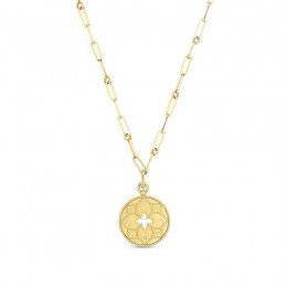 Roberto Coin 18K Venetian Princess Satin Medallion With Flower Cutout & Diamond Accent On Chain