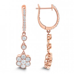 18k Rose Gold Diamond Hoop Earrings 
