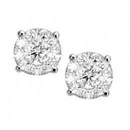 18k White Gold Diamond Illusion Stud Earrings 