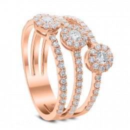 18k Rose Triple Row Gold Diamond Ring 
