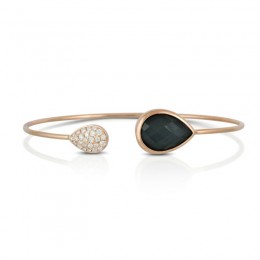 18K Rose Gold Diamond Bangle With Clear Quartz Over Hematite