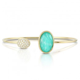 18K Yellow Gold Diamond Bangle With Clear Quartz Over Amazonite